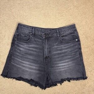 American Eagle Curvy Mom Shorts Womens Sz 12 Stretch High Rise 3" Black Cut Off